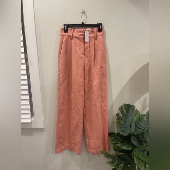 NWT Seeby Chloe Women's Muted Clay Cotton Wide Leg Pleated Trouser Pant Size 34 - Picture 9 of 9